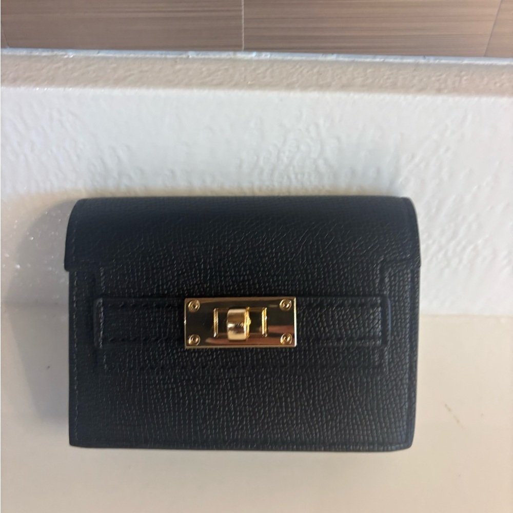 Black Textured Wallet with Gold Clasp
